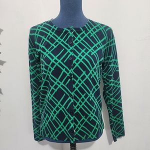 Merona Navy and Green Geometric Design Cardigan Sweater